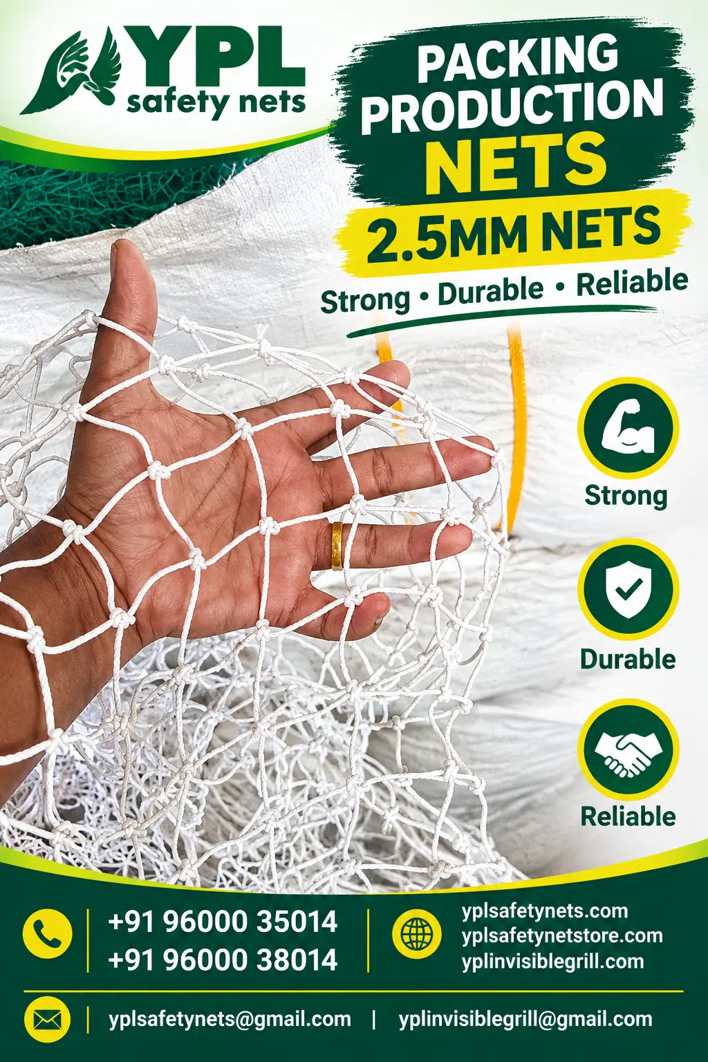 White 2.5mm knotted packing-net mesh for Packing nets Chennai by YPL Safety Nets Chennai. White 2.5mm knotted packing-net mesh for Packing nets Chennai by YPL Safety Nets Chennai.