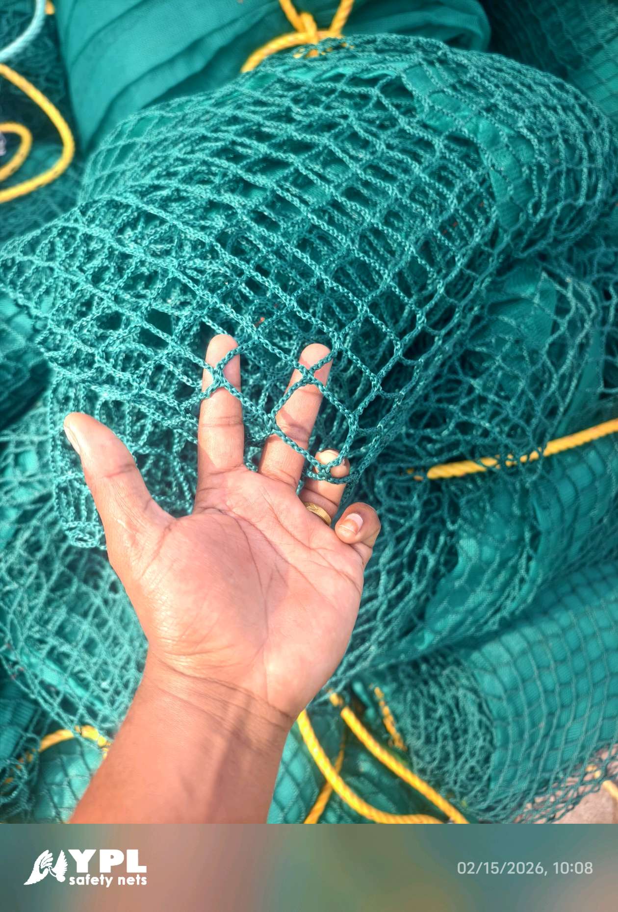Green knotted safety net mesh supplied by YPL Safety Nets Chennai Green knotted safety net mesh supplied by YPL Safety Nets Chennai