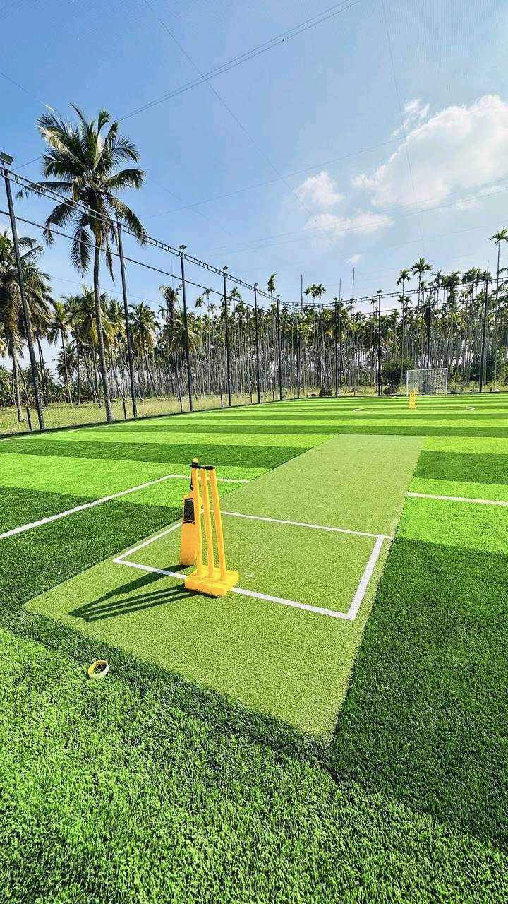 Premium astro turf cricket ground with green artificial turf pitch installed by YPL Safety Nets Chennai