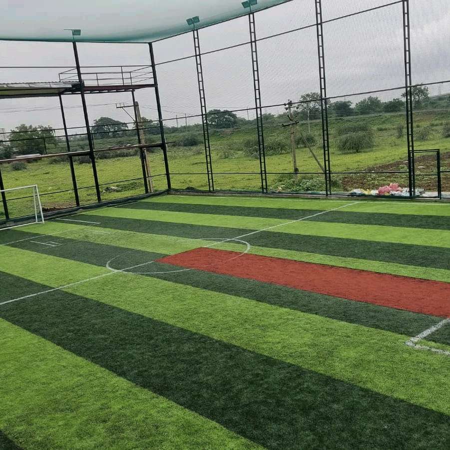 Multi-sport astro turf ground with striped lanes for cricket and football by YPL Safety Nets
