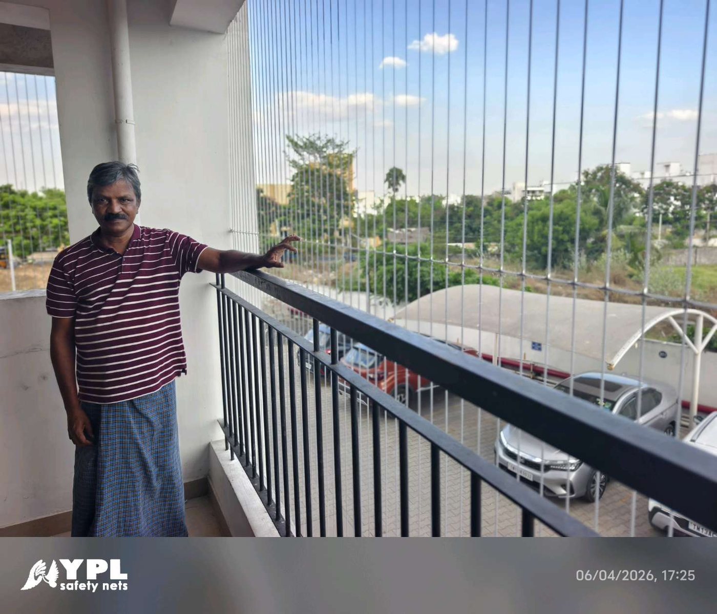 Completed anti-pigeon balcony net at a customer home in OMR, Chennai by YPL Safety Nets