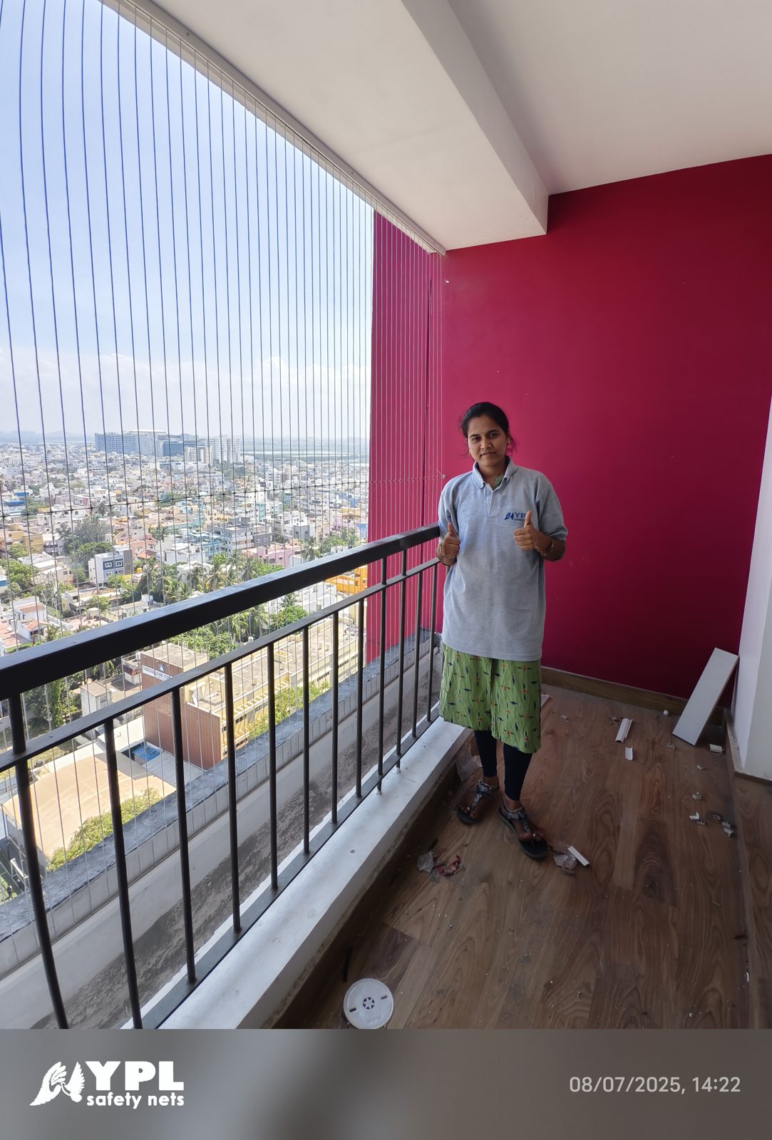 YPL Safety Nets invisible grill installers fitting a balcony grill in Chennai