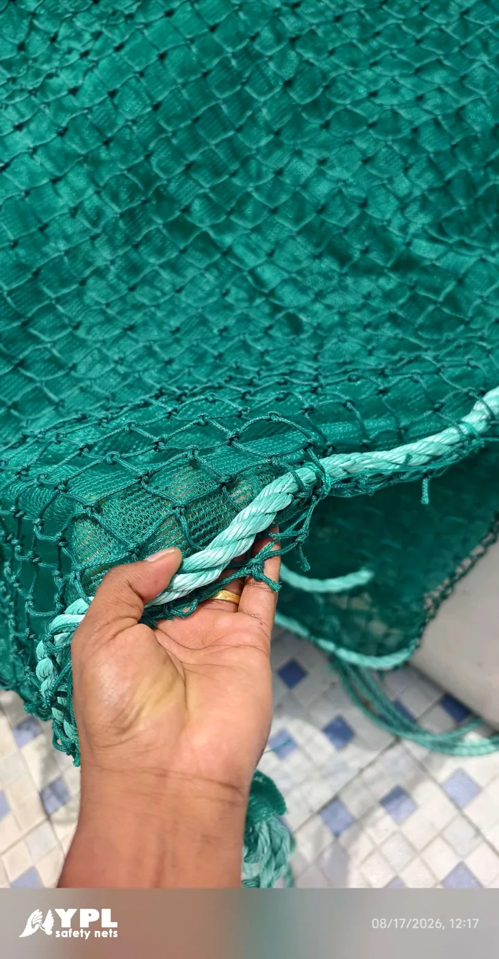 Rope border and eyelet stitching detail of a construction safety net supplied by YPL Safety Nets Chennai