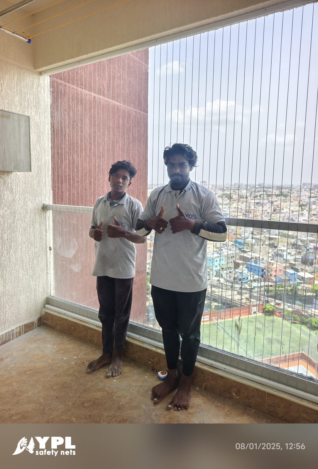 Balcony invisible grill installed in Chennai by YPL Safety Nets — SS 316 stainless steel invisible grill