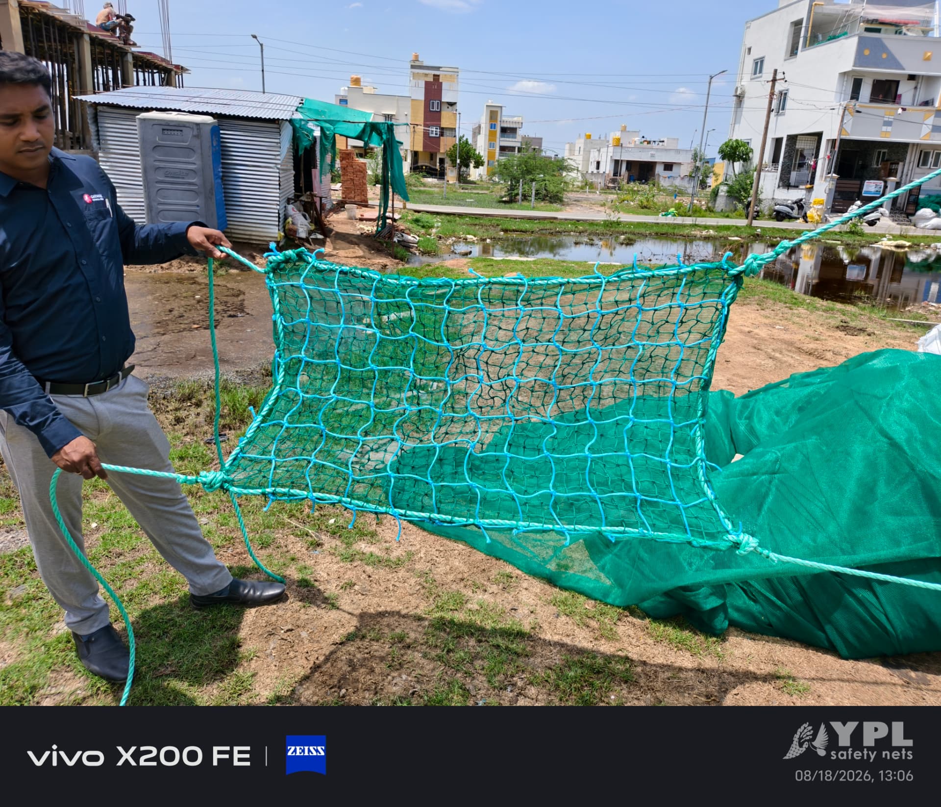 Construction site safety net supplied by YPL Safety Nets Chennai for scaffolding and debris protection - bulk rates 9600035014