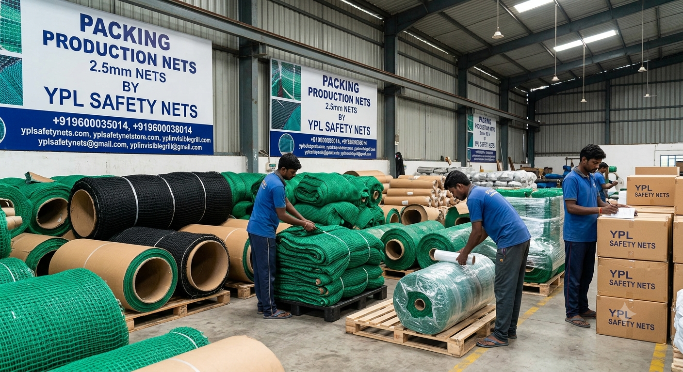 2.5mm packing and production nets prepared in the YPL unit for Packing nets Chennai by YPL Safety Nets Chennai. 2.5mm packing and production nets prepared in the YPL unit for Packing nets Chennai by YPL Safety Nets Chennai.